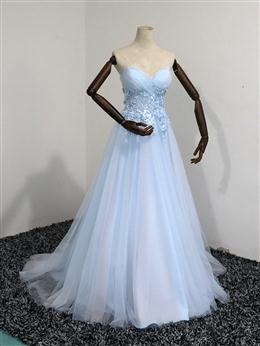 Picture of Elegant Blue Tulle Sweetheart Party Dresses Formal Dresses, Blue Lace Applique Prom Dresses 2022